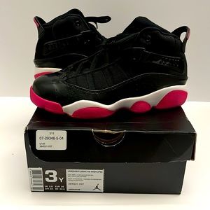 Jordan flight 45 high cool grey pink black shoes.